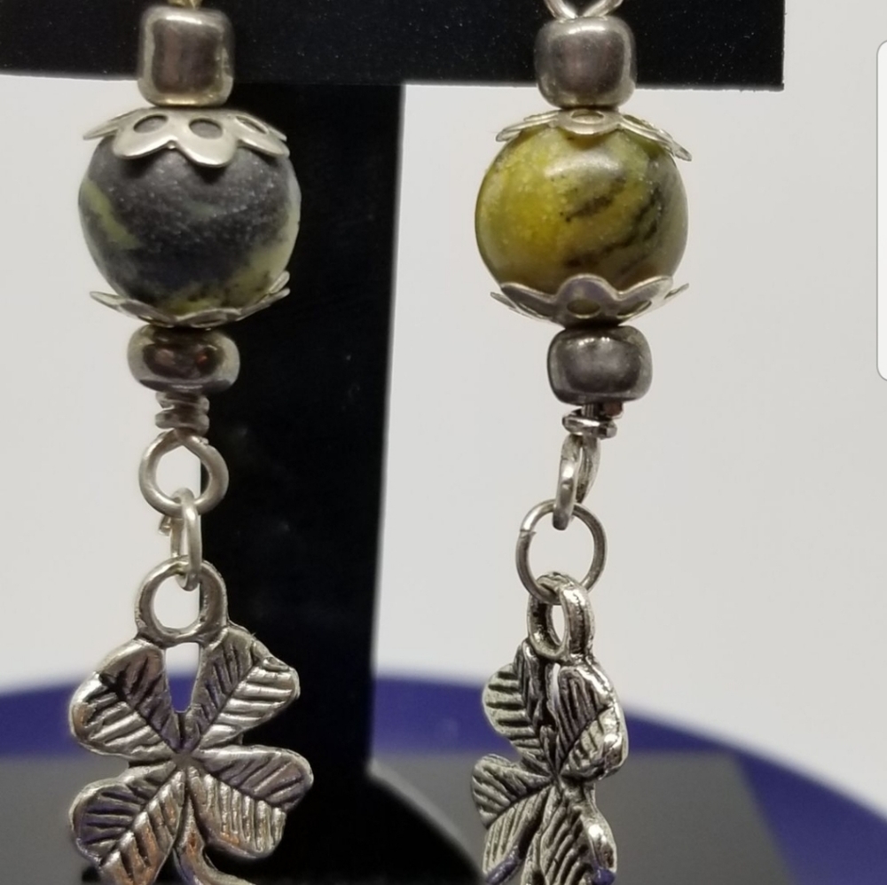Kiwi Jade clover Dangle Earrings